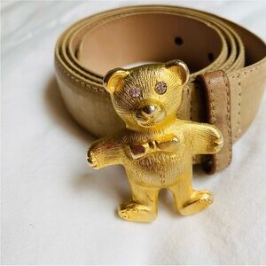 Gail Labelle Gold MetaloTeddy Bear Leather Belt SZ L